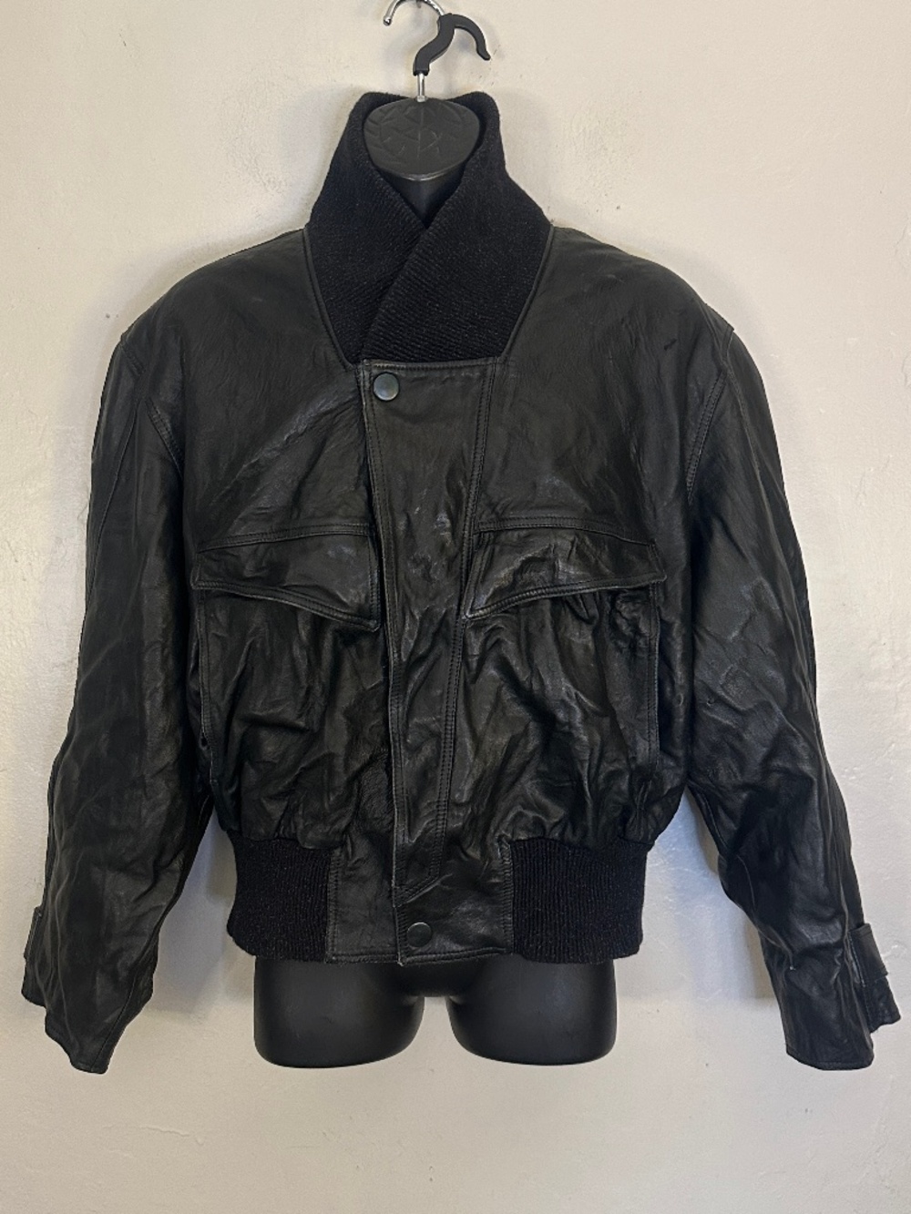 Bill Kaiserman Leather Bomber Jacket EU size 50 ~ XL Made in Italy Vintage